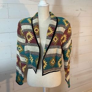 New Identity Womens Turquoise & Pink Aztec Shawl Collar Southwestern Jacket Coat